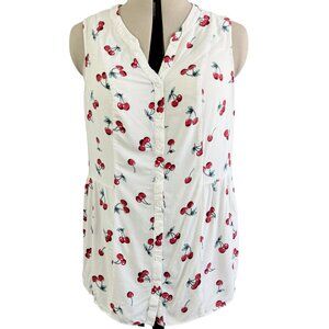MODCLOTH Cherry Print Sleeveless Button-Up Top 1X – White Coquette Peplum Blouse